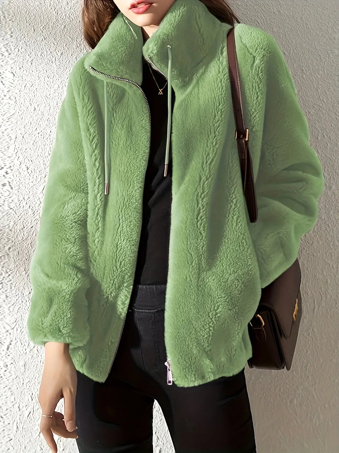 Women's Fluffy Oversized Jacket with Zip-Up