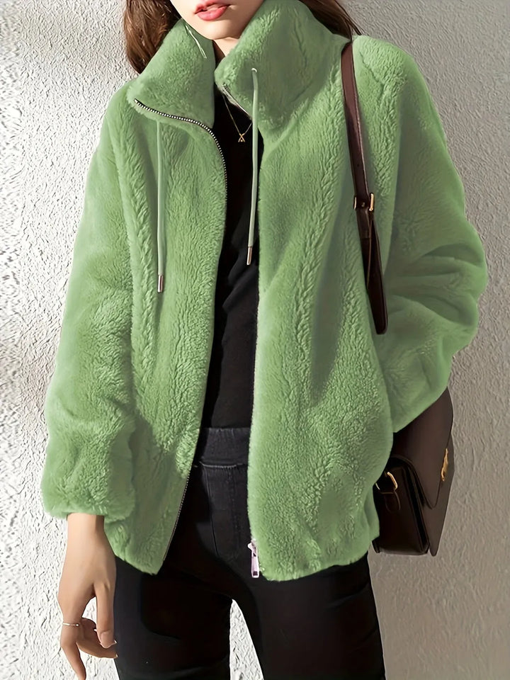 Women's Fluffy Oversized Jacket with Zip-Up