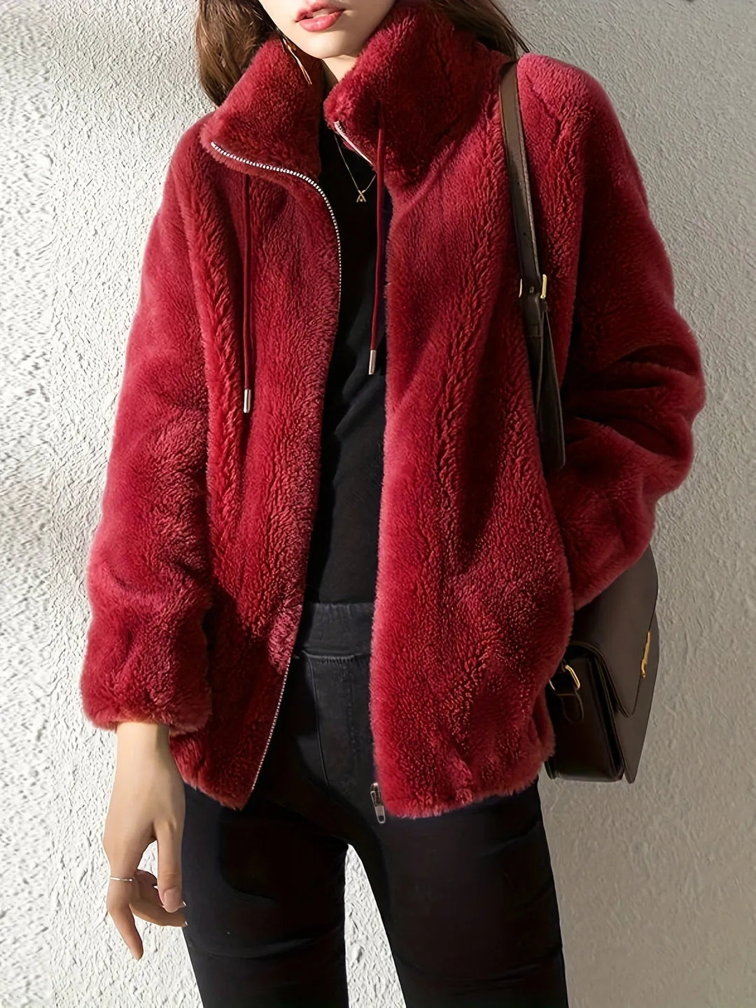 Women's Fluffy Oversized Jacket with Zip-Up