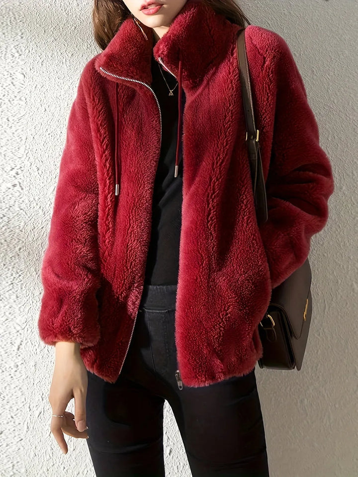 Women's Fluffy Oversized Jacket with Zip-Up