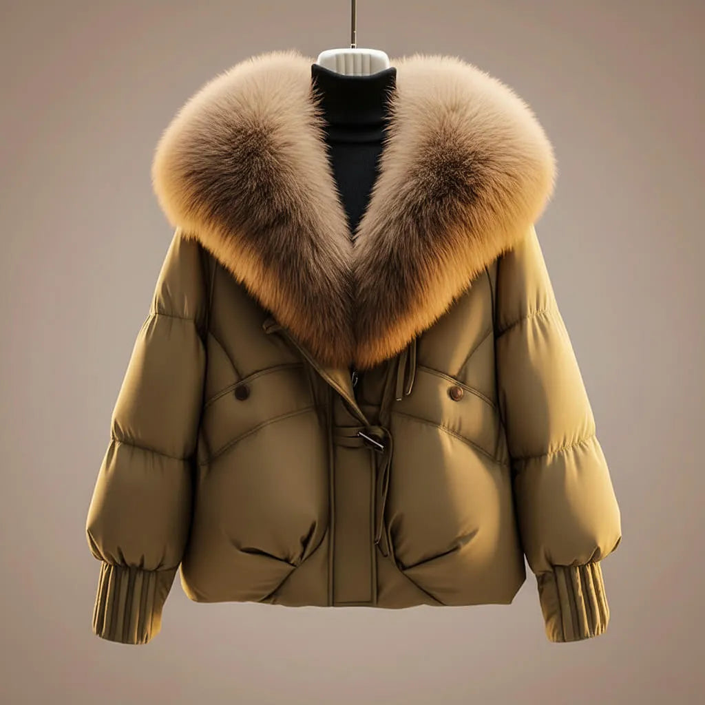 Women’s Fluffy Padded Winter Jacket with Fur Trim