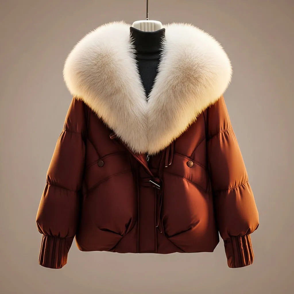 Women’s Fluffy Padded Winter Jacket with Fur Trim