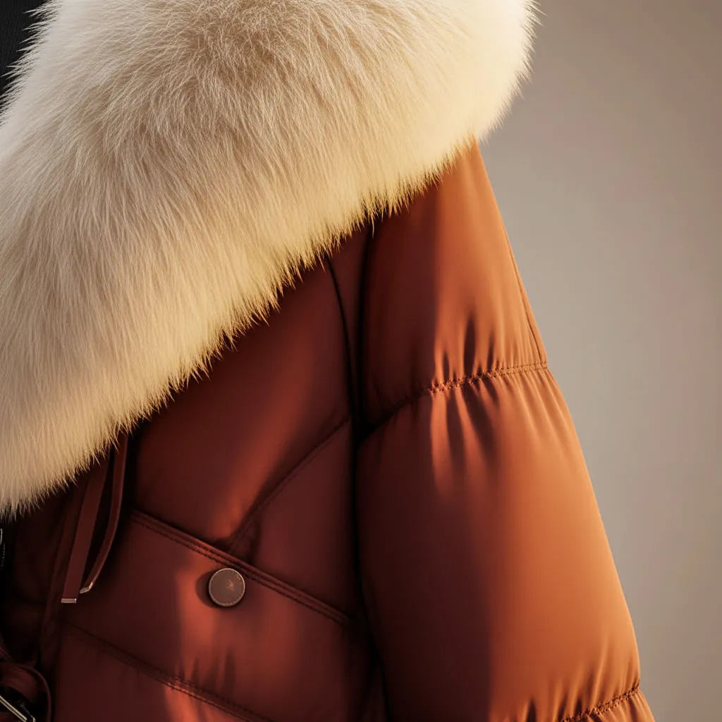 Women’s Fluffy Padded Winter Jacket with Fur Trim
