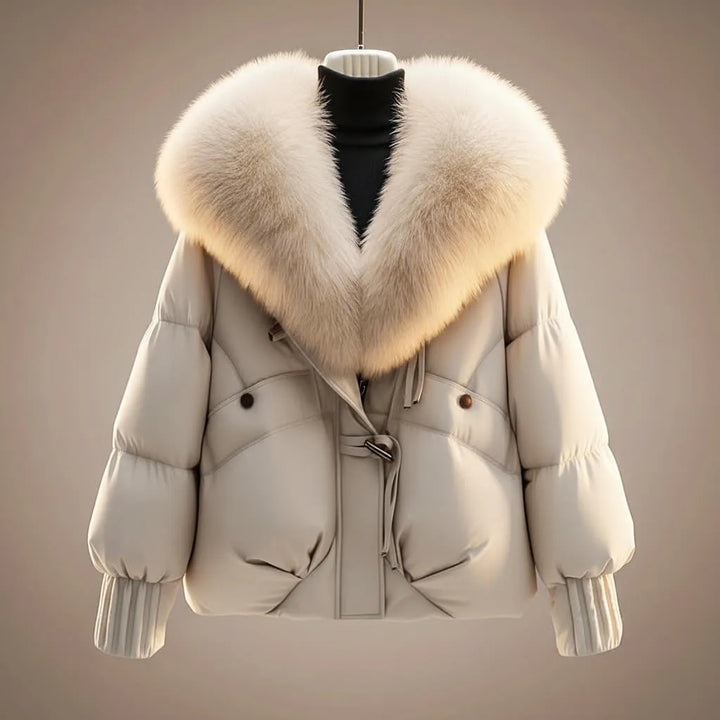 Women’s Fluffy Padded Winter Jacket with Fur Trim