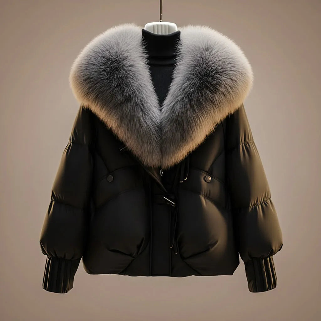 Women’s Fluffy Padded Winter Jacket with Fur Trim