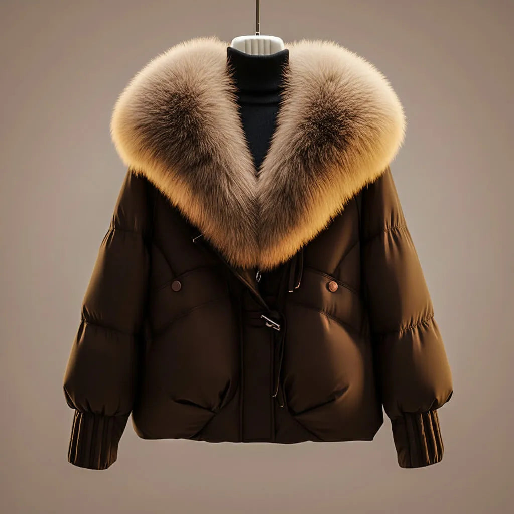 Women’s Fluffy Padded Winter Jacket with Fur Trim