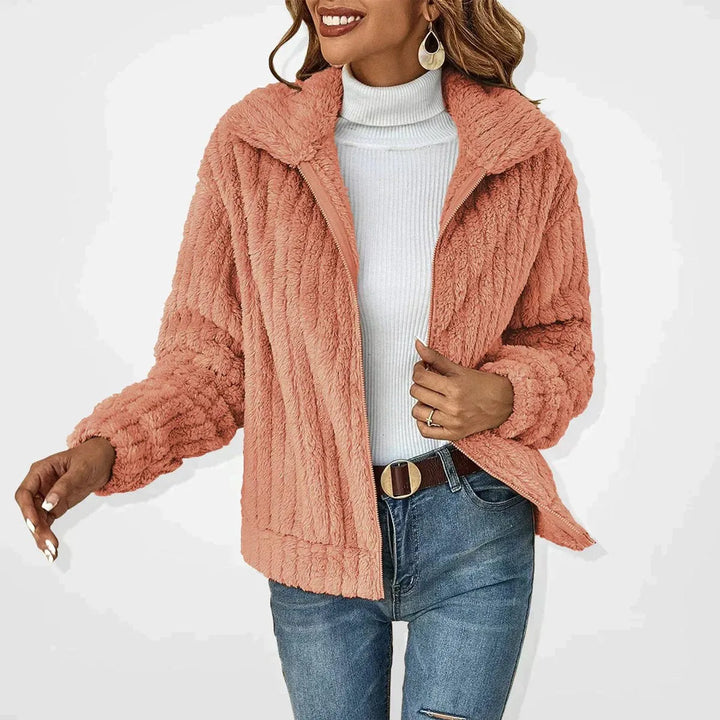 Women's Fluffy Zip-Up Jacket with Hood