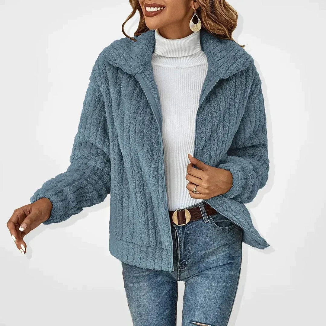 Women's Fluffy Zip-Up Jacket with Hood