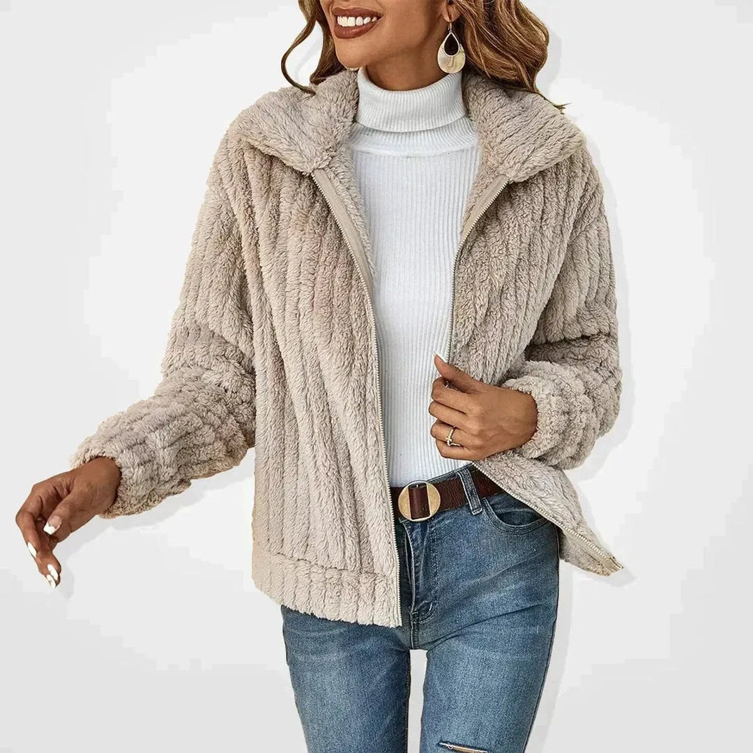 Women's Fluffy Zip-Up Jacket with Hood