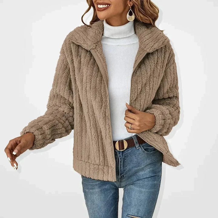 Women's Fluffy Zip-Up Jacket with Hood