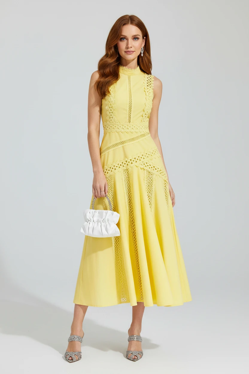 Women's Formal Midi Wedding Guest Dress with Embellished Detail