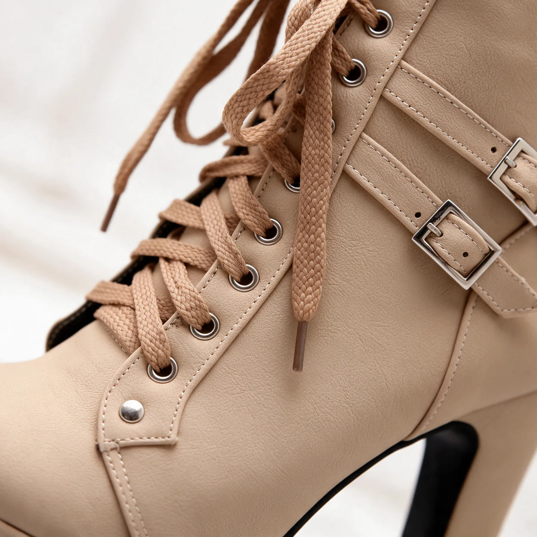 Women's High Heel Ankle Boots with Lace Up