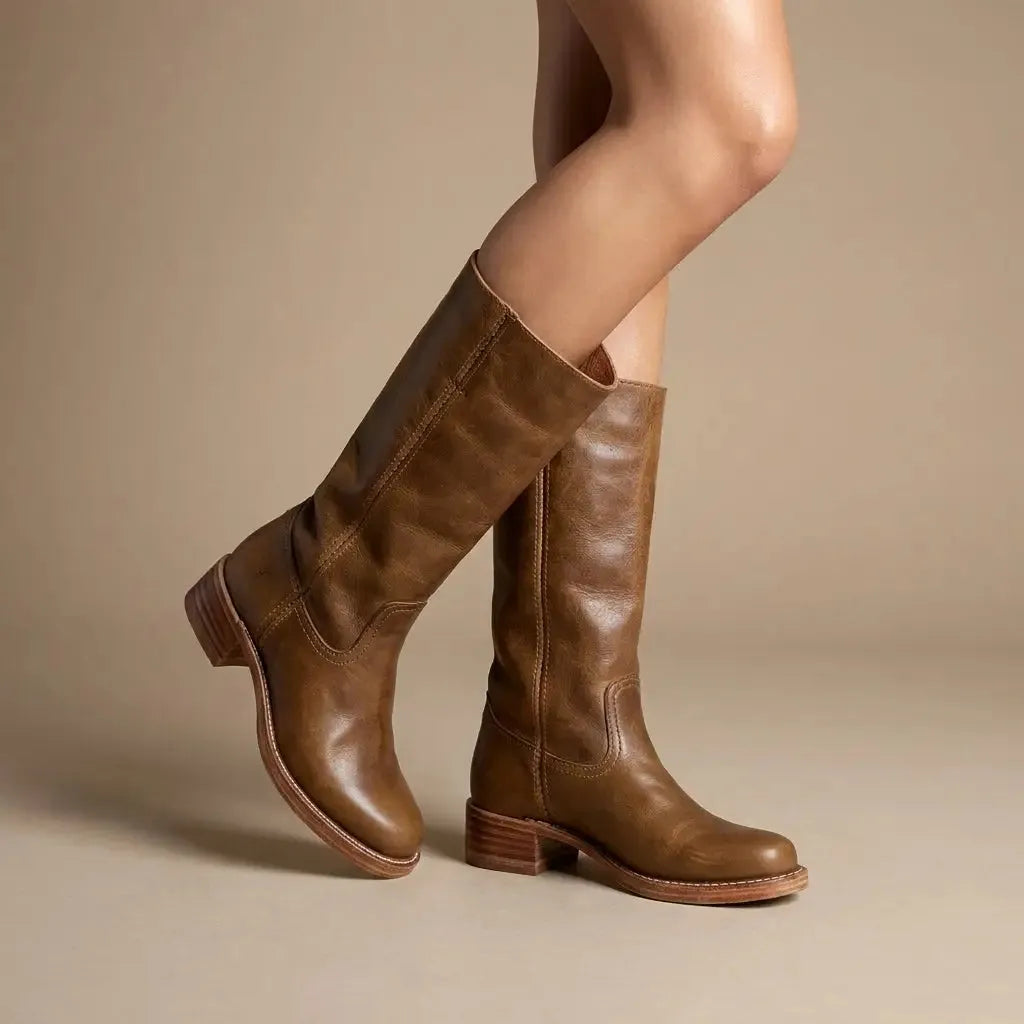 Women’s Knee High Block Heel Boots with Round Toe