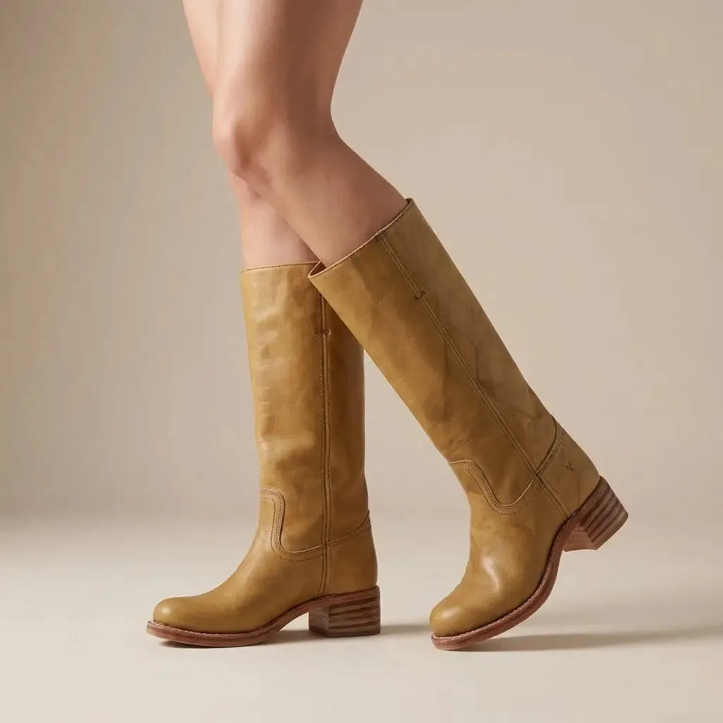 Women’s Knee High Block Heel Boots with Round Toe