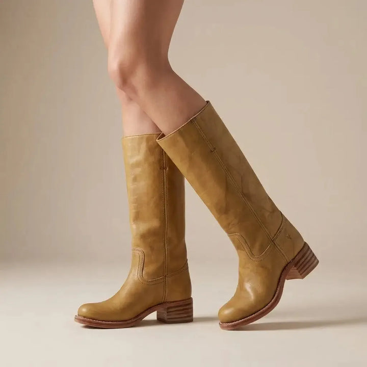 Women’s Knee High Block Heel Boots with Round Toe