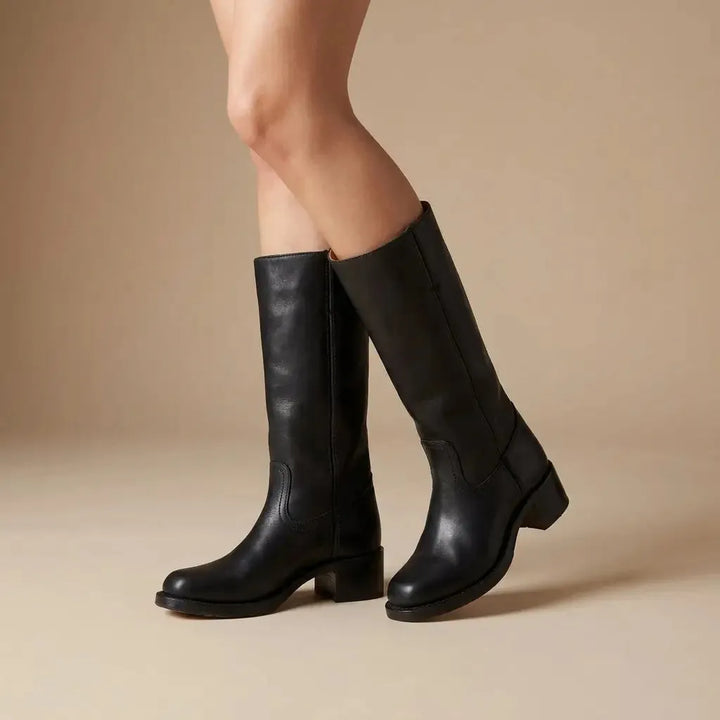 Women’s Knee High Block Heel Boots with Round Toe