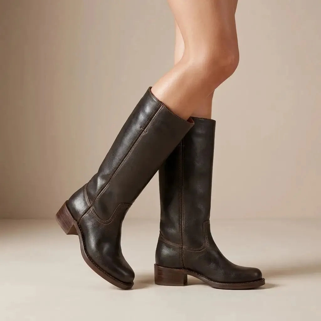 Women’s Knee High Block Heel Boots with Round Toe