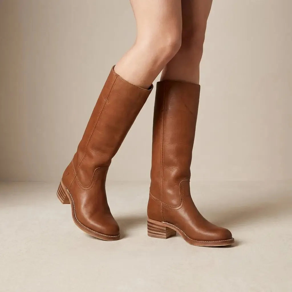 Women’s Knee High Block Heel Boots with Round Toe