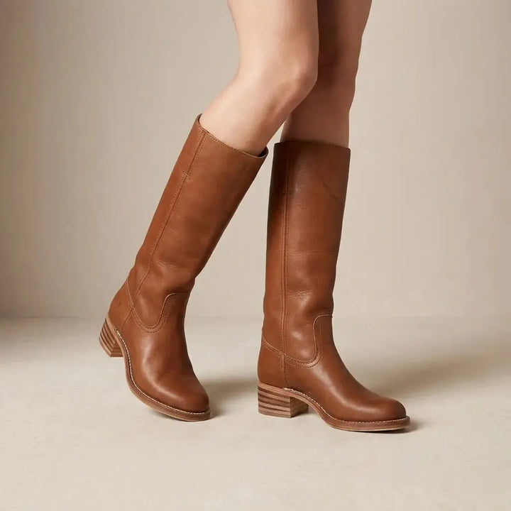 Women’s Knee High Block Heel Boots with Round Toe
