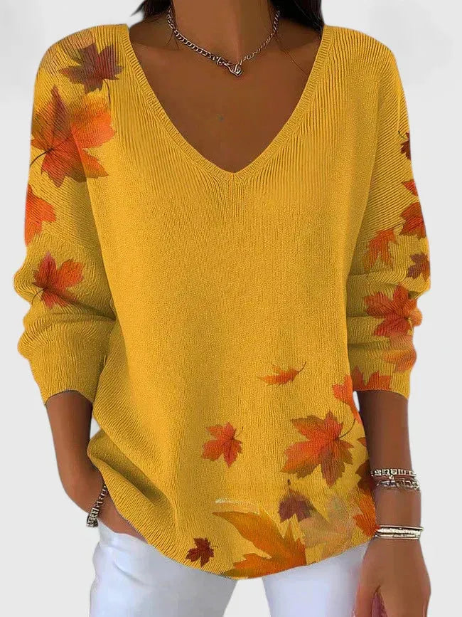 Women's Knitted V-Neck Jumper with Relaxed Fit