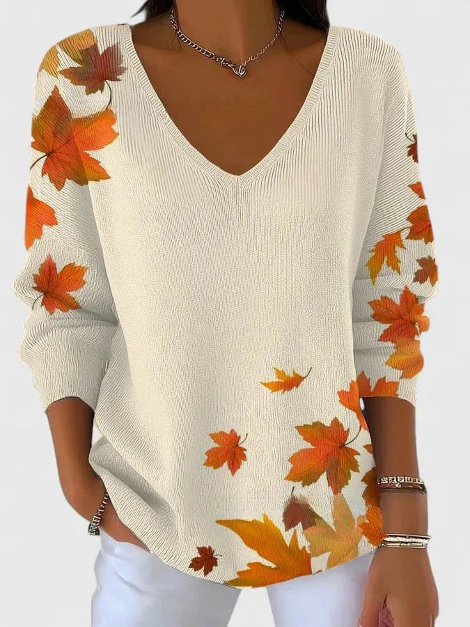 Women's Knitted V-Neck Jumper with Relaxed Fit