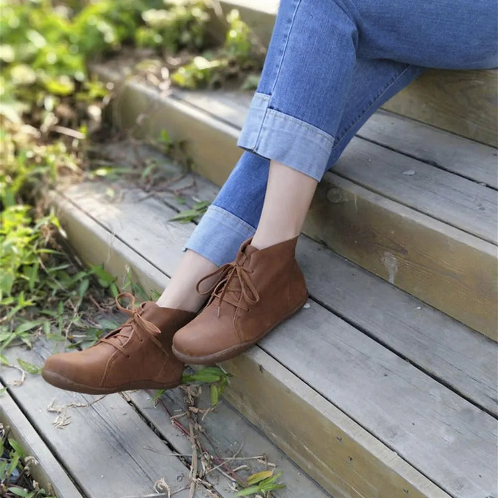 Women's Leather Ankle Boots with Cushioned Insole