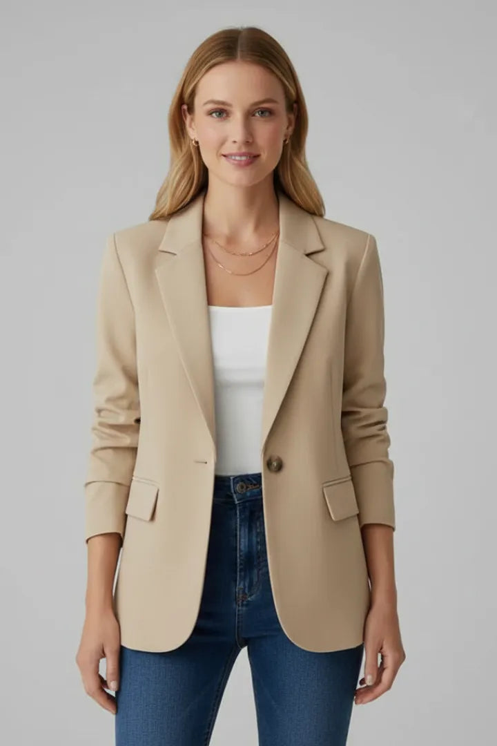 Women’s Lightweight Blazer Jacket with Notched Lapel and Single Button