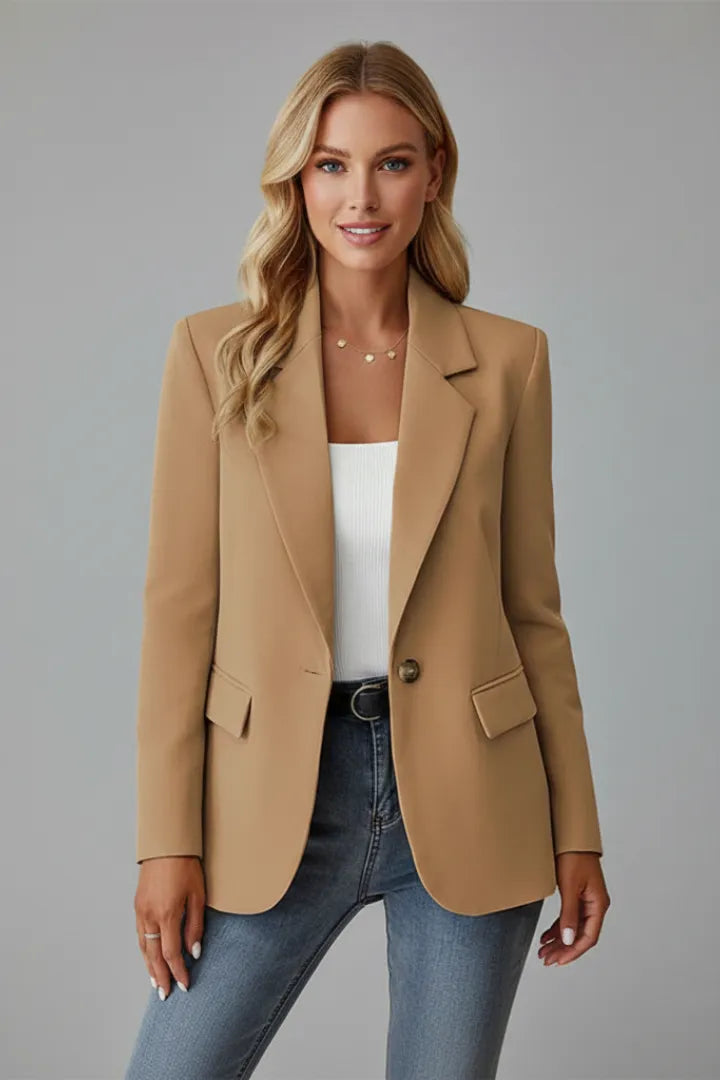 Women’s Lightweight Blazer Jacket with Notched Lapel and Single Button
