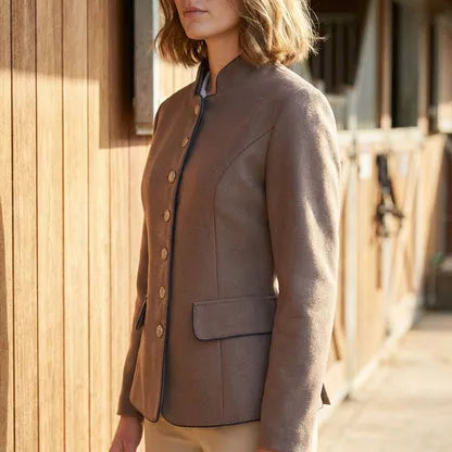 Women's Lightweight Button-Front  Blazer with Stand Collar