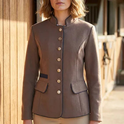Women's Lightweight Button-Front  Blazer with Stand Collar