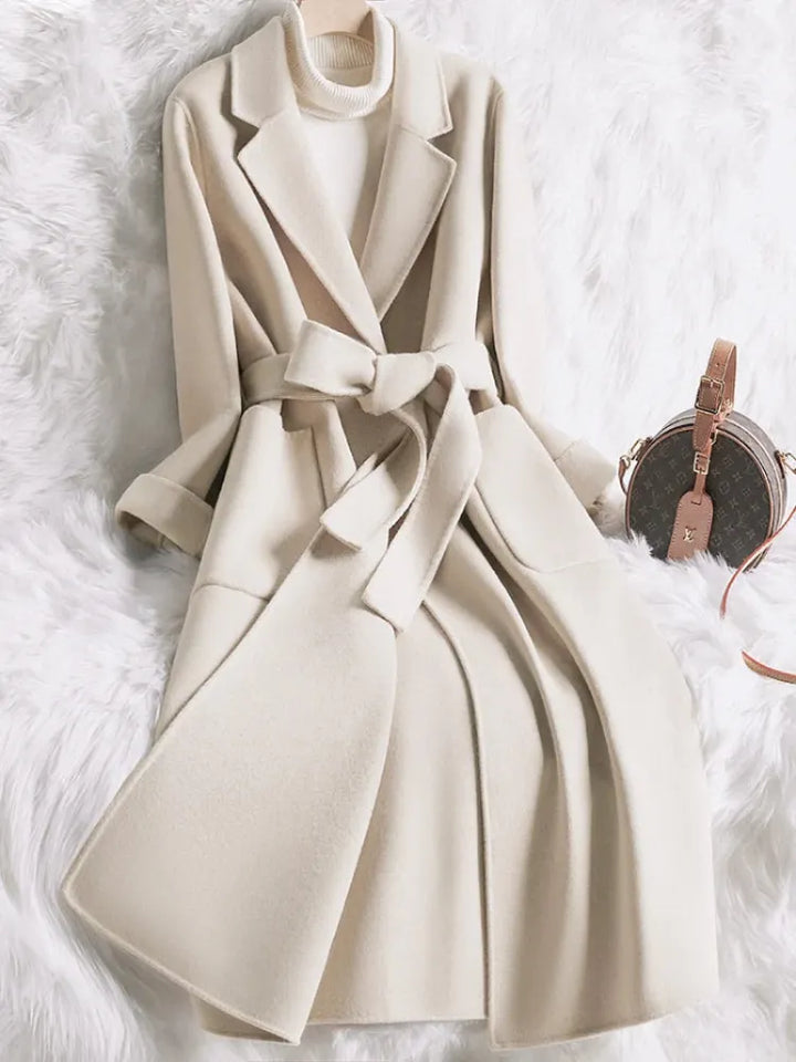 Women's Long Belted Coat with Double Breasted