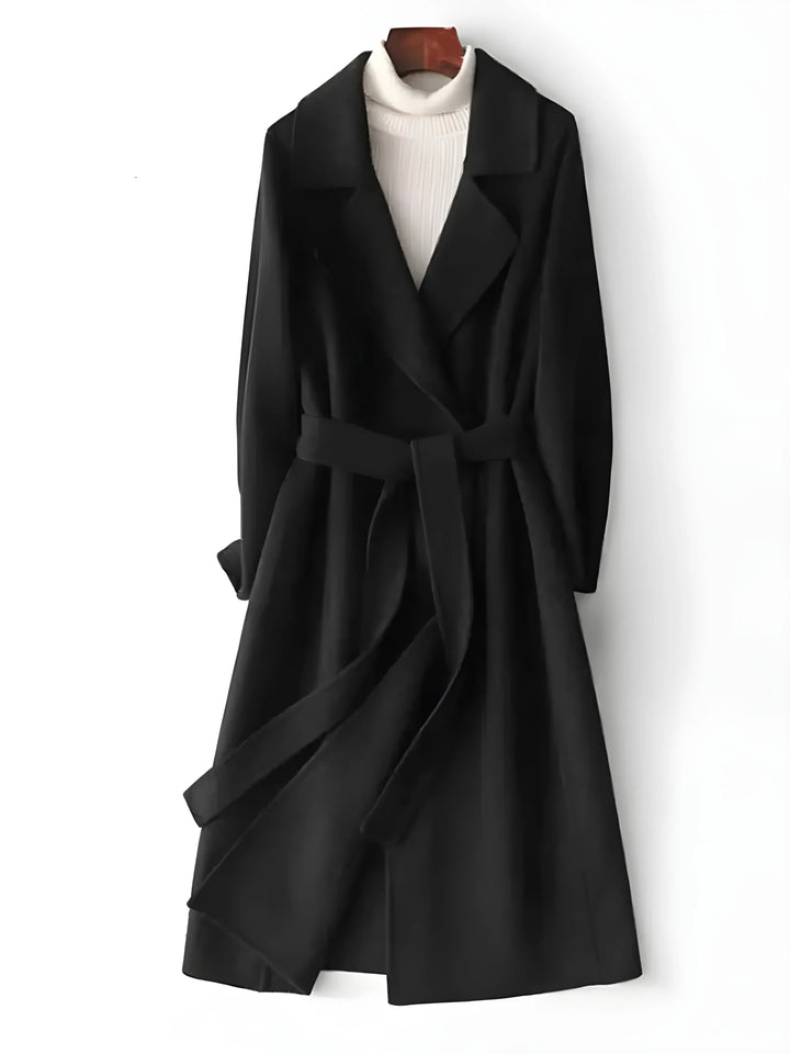 Women's Long Belted Coat with Double Breasted