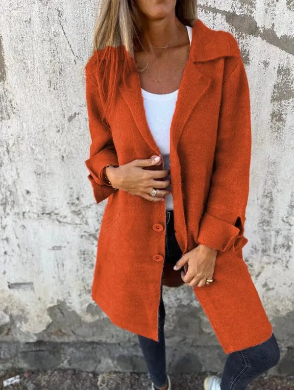 Women's Long Casual Coat with Button Closure