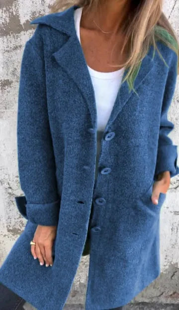 Women's Long Casual Coat with Button Closure