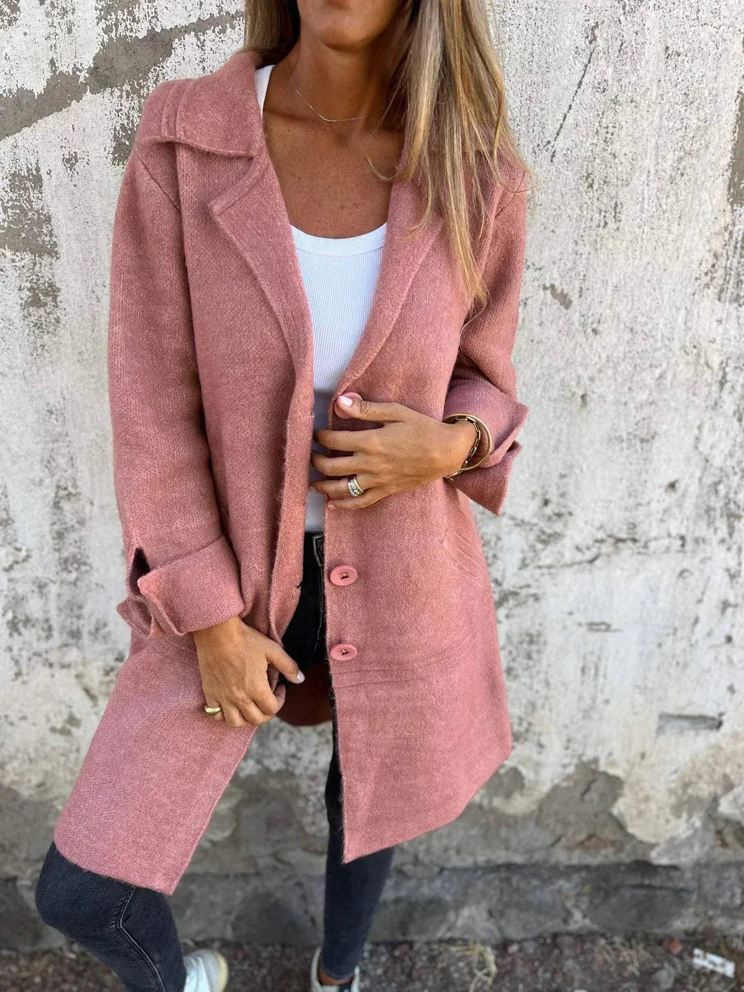 Women’s Long Casual Coat with Button Front