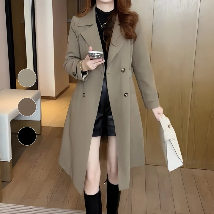 Women's Long Casual Trench Coat with Double Breasted