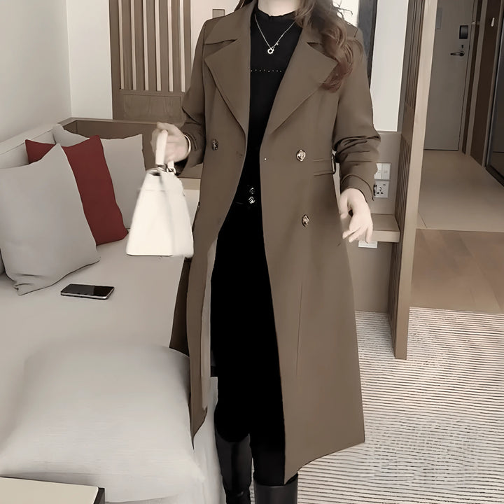 Women's Long Casual Trench Coat with Double Breasted
