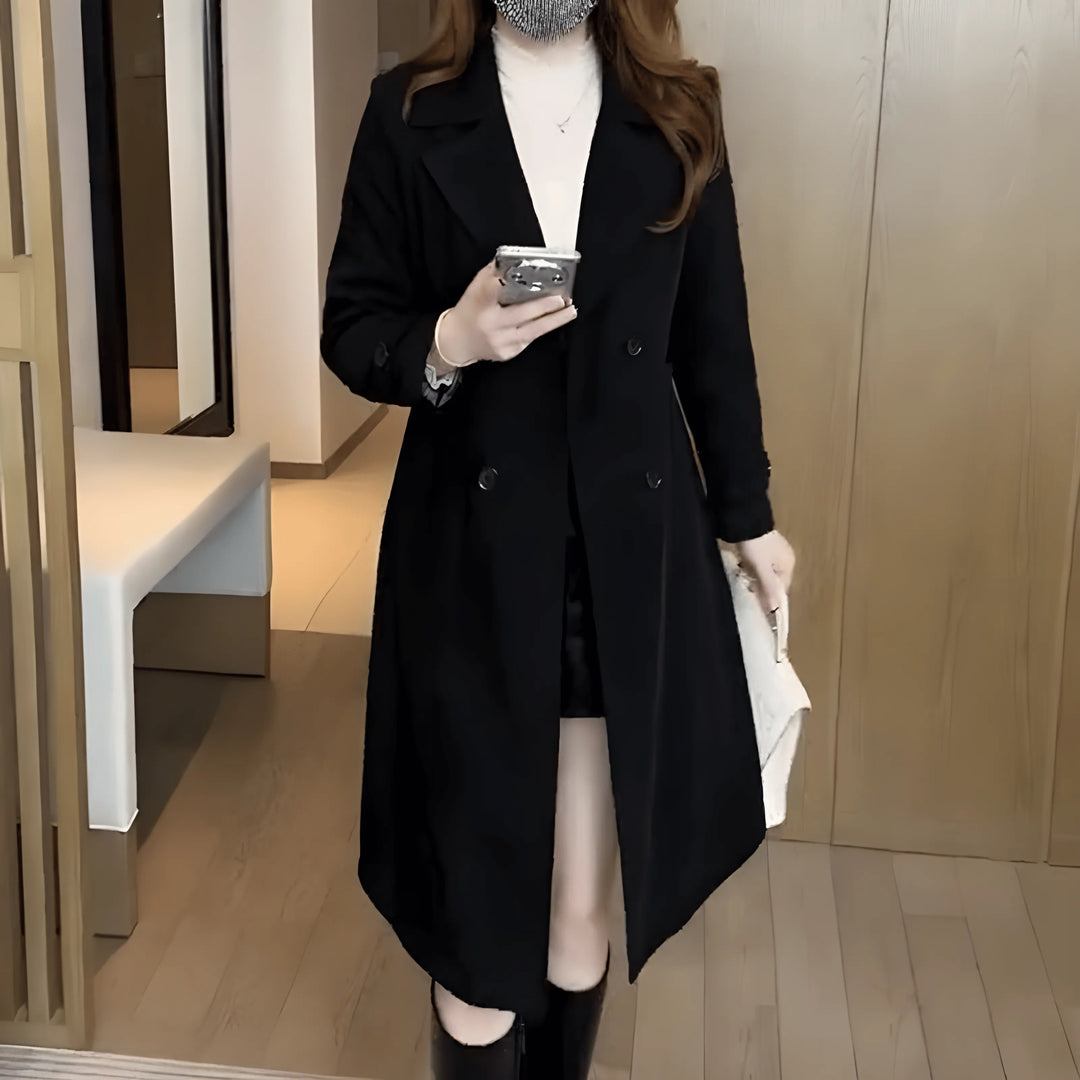 Women's Long Casual Trench Coat with Double Breasted