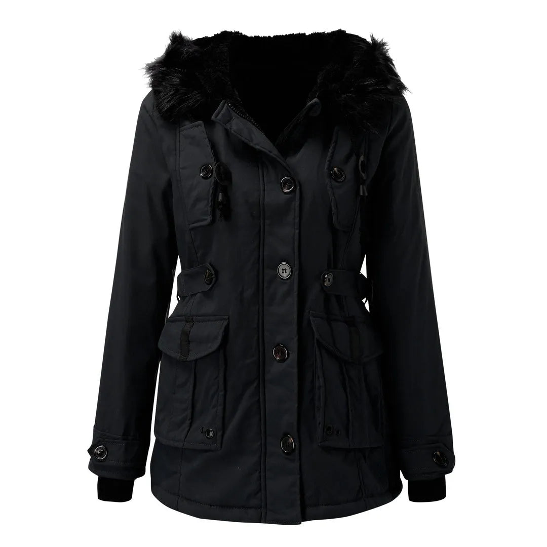 Women's Long Faux Fur Winter Jacket with Hood
