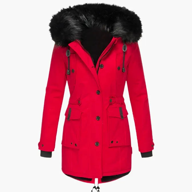 Women's Long Faux Fur Winter Jacket with Hood