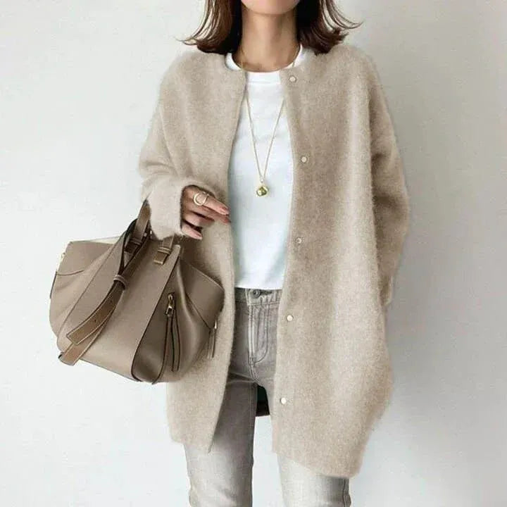 Women's Long Fluffy Jacket with Buttons