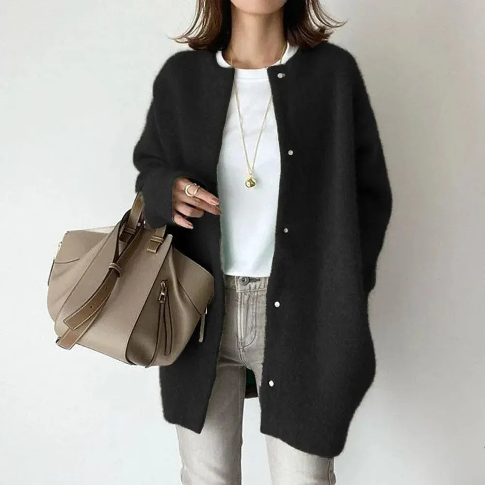 Women's Long Fluffy Jacket with Buttons