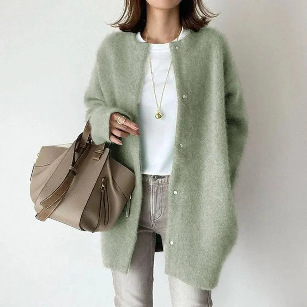 Women's Long Fluffy Jacket with Buttons