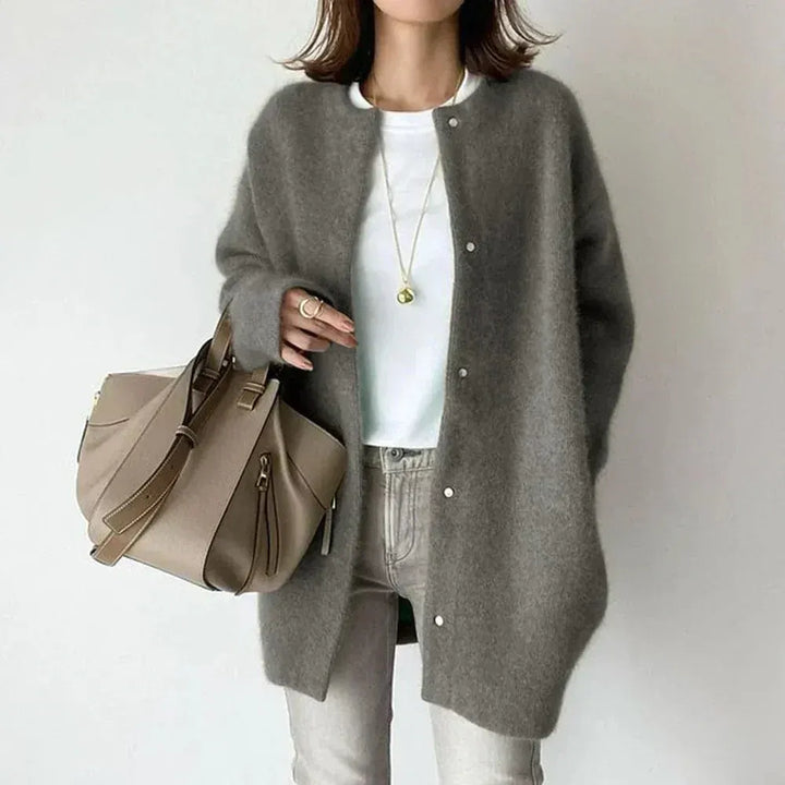 Women's Long Fluffy Jacket with Buttons
