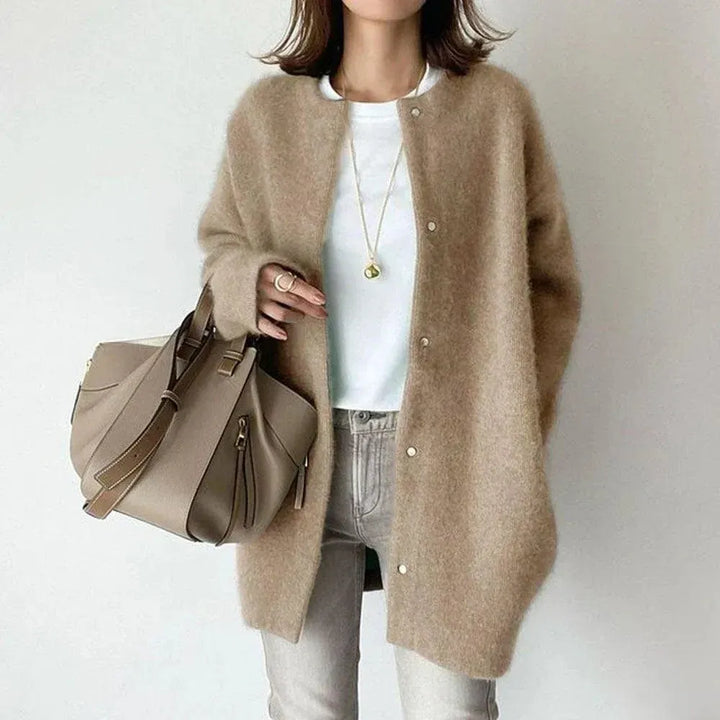 Women's Long Fluffy Jacket with Buttons
