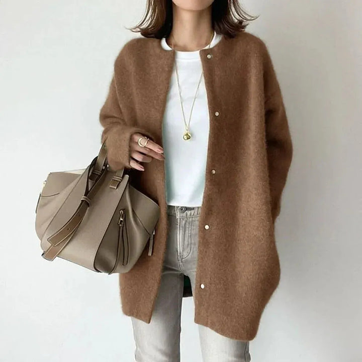 Women's Long Fluffy Jacket with Buttons