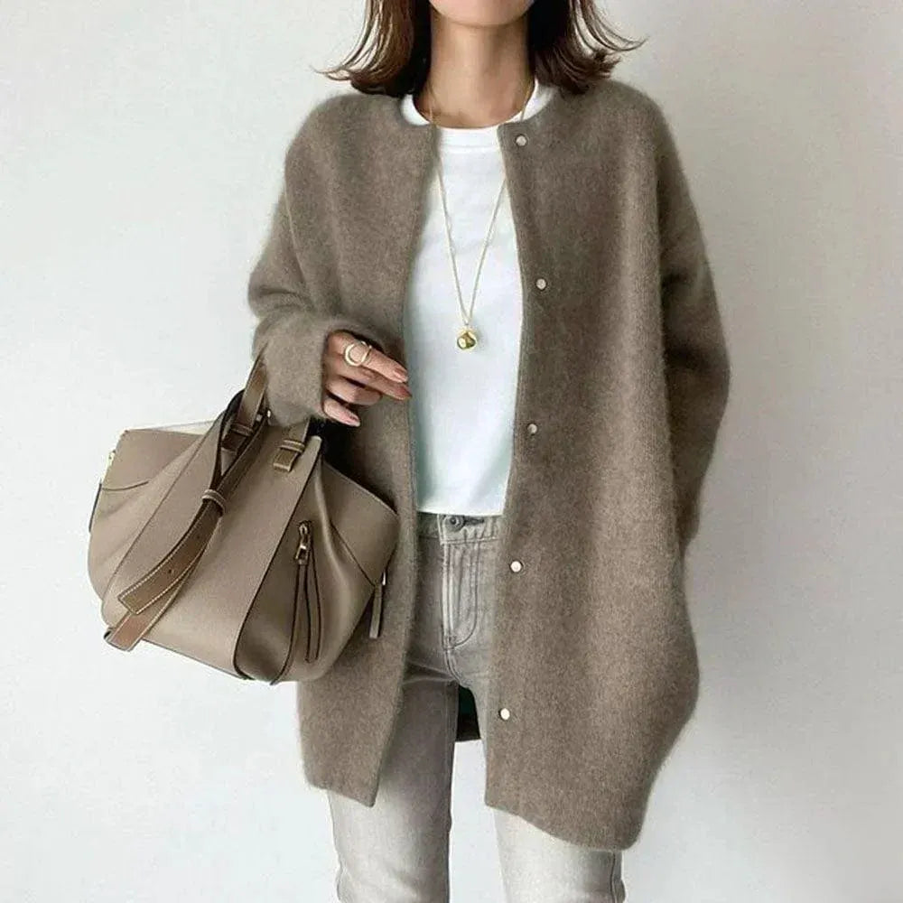 Women's Long Fluffy Jacket with Buttons