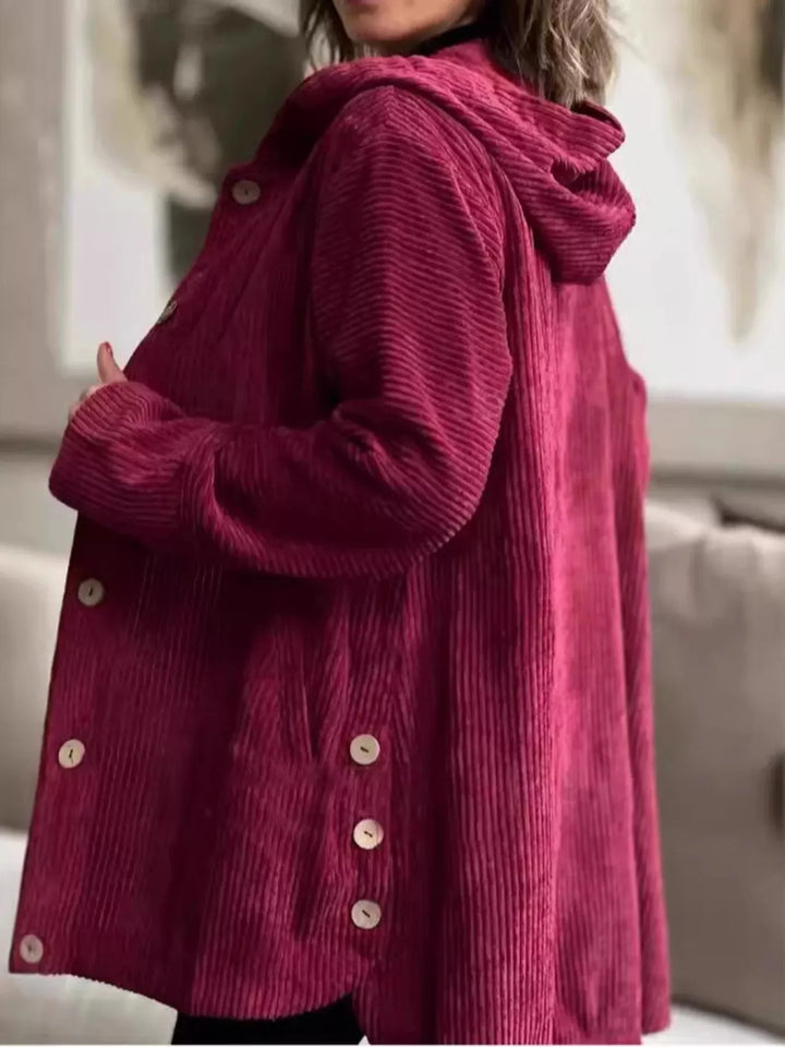 Women’s Long Hooded Jacket with Button Closure