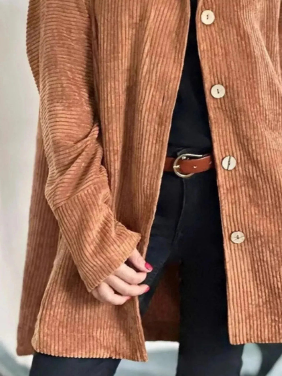 Women’s Long Hooded Jacket with Button Closure