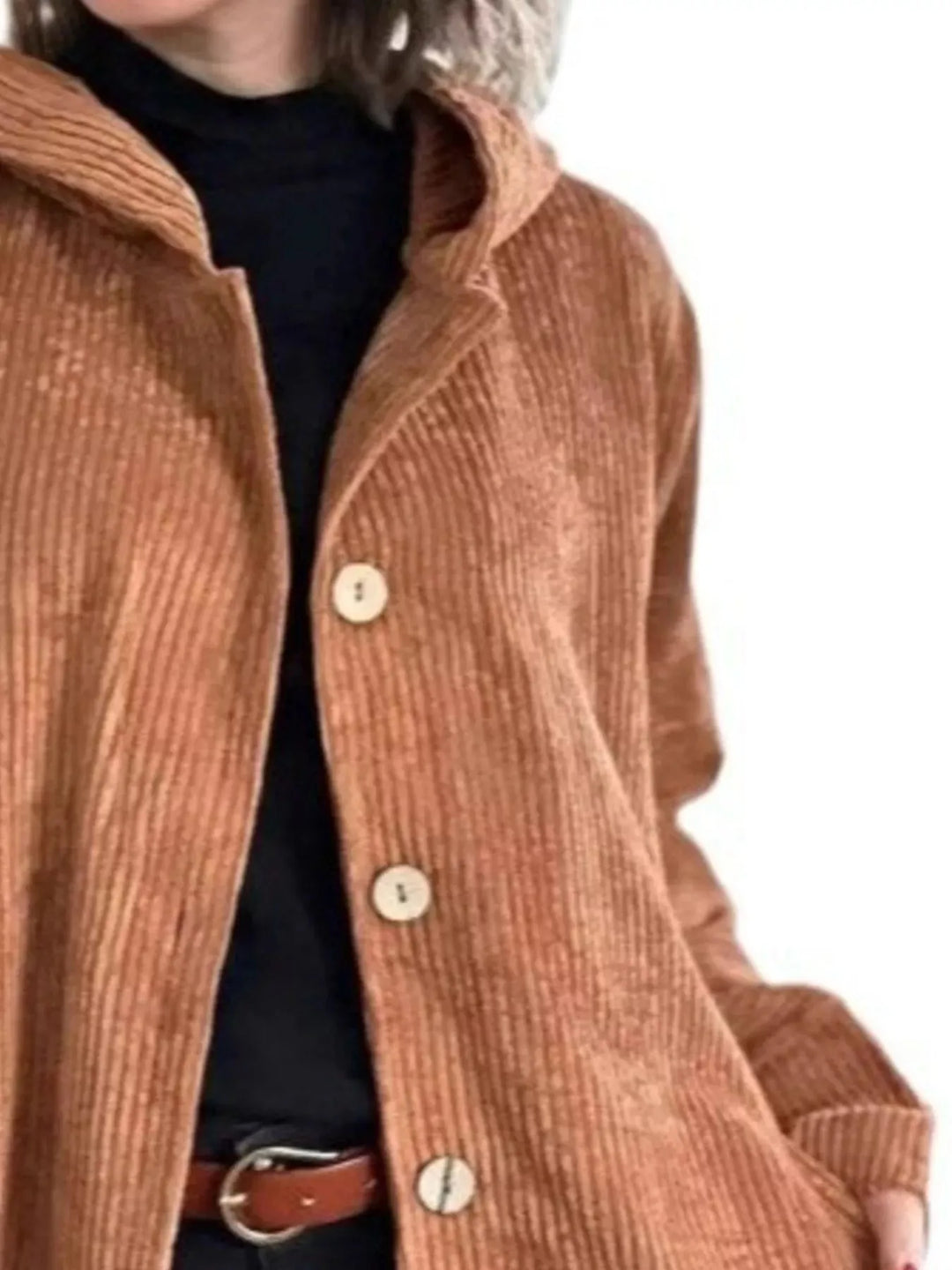 Women’s Long Hooded Jacket with Button Closure